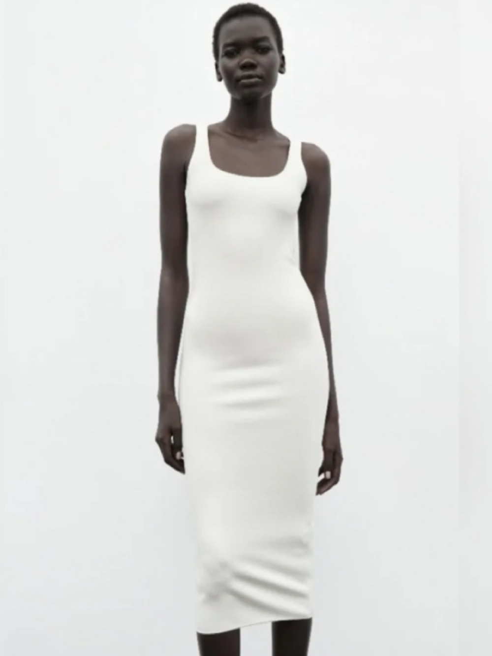 ZARA Chic White Knit Fitted Open Back Tank Midi Dress! 🐚 - Picture 7 of 17